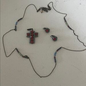 Chic Red and Blue Cross Necklace Set